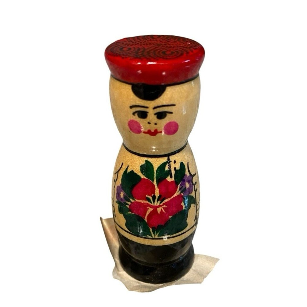 Vintage Russian Semenov Hand Painted Wood Peg Doll Figurine 3” Original Label